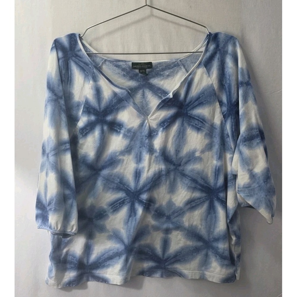 Lauren Ralph Lauren Jeans Womens XL Tie Dye Pullover Shirt Blue Watercolor